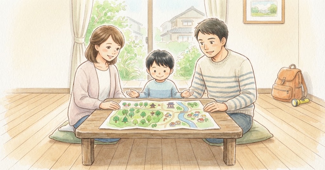 中野区の防災の手続きの流れを順に示した絵(文字なし)